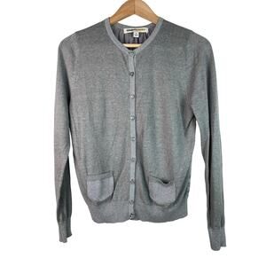 Clements Ribeiro Women's Size M Silver Gray Sparkly Button Up Cardigan Sweater *